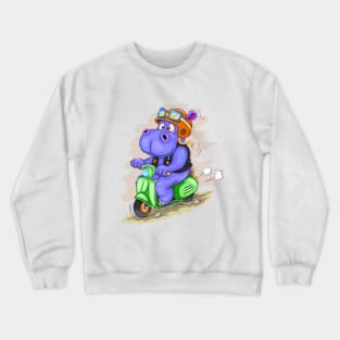 Cartoon hippo motorcyclist Crewneck Sweatshirt